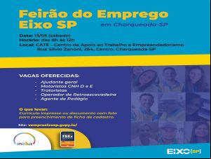 Eixo SP realiza feirão de empregos neste sábado, em Charqueada