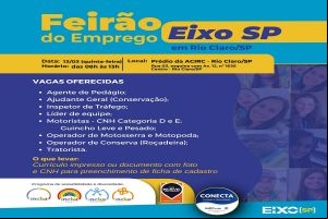 Eixo SP realiza Feirão de Emprego em Rio Claro nesta quinta