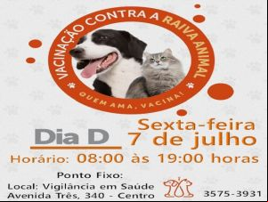 Vacinação contra raiva animal terá horário estendido na sexta-feira em Itirapina