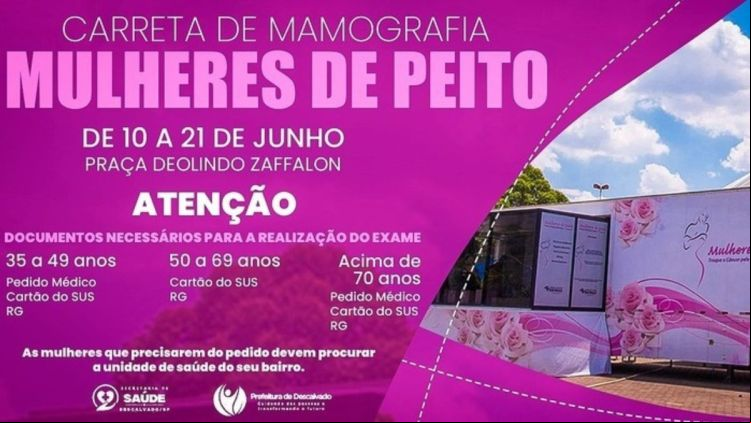 Descalvado recebe Carreta de Mamografia da campanha estadual “Mulheres de Peito”